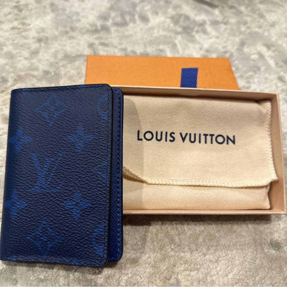 Louis Vuitton Cobalt Blue Monogram Logo Pocket Organizer Wallet NEW